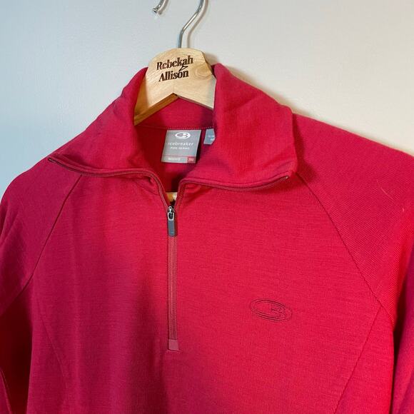 Icebreaker Merino Wool SZ MEDIUM 1/4 Zip Technical Base Layer Bodyfit 260 Red - Picture 4 of 9